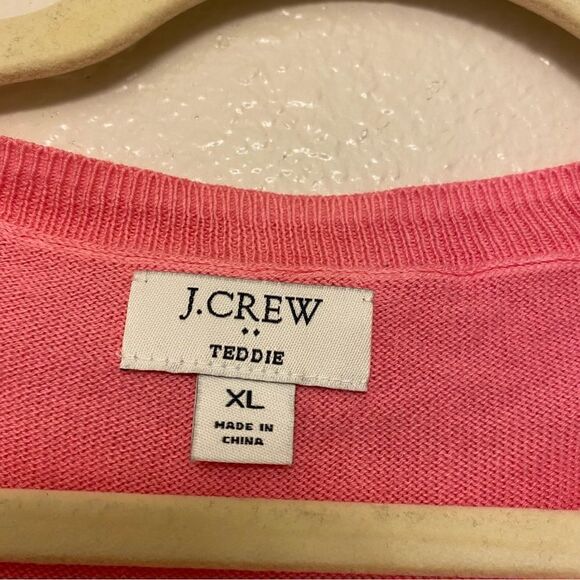 J Crew Teddie 100% cotton crewneck hot pink knit sweater XL - Picture 5 of 8
